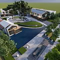 Modern Sales Office Building with Lush Trees Pathway and Elegant Signage