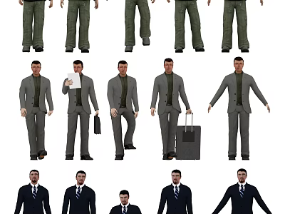 Multiple Men In Different Poses And Outfits Including Business Casual And Formal Suits 3d model