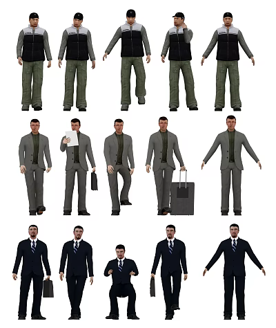Multiple Men In Different Poses And Outfits Including Business Casual And Formal Suits 3d model