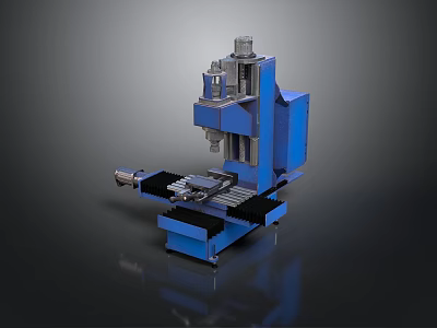 Industrial Blue Vertical Milling Machine with Worktable Spindle And Control Panel 3d model