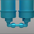 Different Colored Water Filter Pairs With Cylindrical Design And Connection Valves