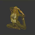 A Woman Doing Yoga Stretch In White Graphic Tee And Blue Pants