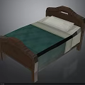 Wooden Bed Frame With Green Bedspread And White Pillow For Bedroom