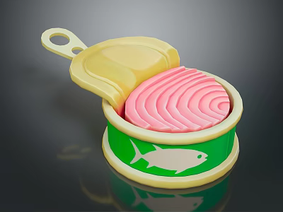 Open Green Tuna Can With Pink Fish Meat And Fish Design 3d model
