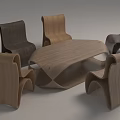 Modern Wooden Table Chair Set With Curved Design And Natural Minimalist Tones