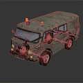 Old Green Vintage Van With Orange Warning Lights On Roof And Rusty Exterior