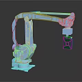 Blue Robotic Arm Equipment Grasping Green Block In Industrial Application