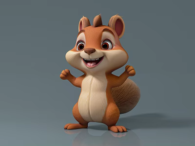 Cute 3D Cartoon Squirrel With Brown White Fur Smiling And Raising Hands On Gray Background 3d model
