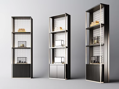 Modern Black Decorative Cabinets With Metal Frame And Multiple Storage Shelves 3d model