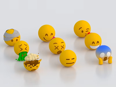 Cute Yellow Emoji Decorative Ornament Set With Various Expressions For Home Decor 3d model