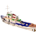 Blue And White Model Yacht With Upper Deck Red Flag And Mast