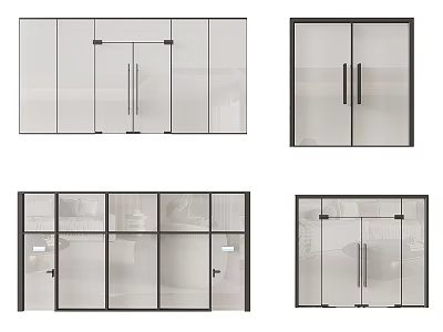 Various Modern Interior Glass Door Designs With Black Frames Transparent Panels And Sliding Styles 3d model