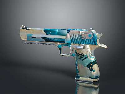 Blue And White Camouflage Pistol With Metallic Accents And Detailed Body Design 3d model