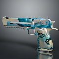 Blue And White Camouflage Pistol With Metallic Accents And Detailed Body Design