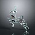 Polygonal Deer Sculpture In Jumping Pose With Transparent Metallic Shiny Surface On Dark Background