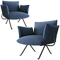 Comfortable Blue Single Sofa With Modern Design And Sleek Metal Legs 3d model