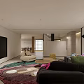 Modern Basement Living Room With Sofas Colorful Cushions And TV