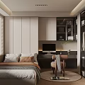 Modern Tatami Bedroom Interior Design With Comfortable Bed Desk Chair And Wardrobe