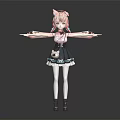 Anime Character With Cat Ears Wearing Dark Blue Dress And White Stockings Standing Arms Extended