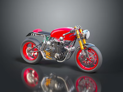 Vintage Red Motorcycle With Shiny Chrome Details Red Body And Black Wheels 3d model