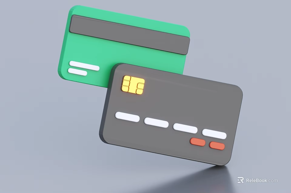Credit Card Shaped Decorative Ornament Set With Green Gray Chip And Magnetic Stripe 3d model 
