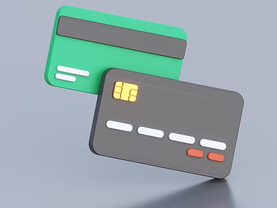 Credit Card Shaped Decorative Ornament Set With Green Gray Chip And Magnetic Stripe 3d model