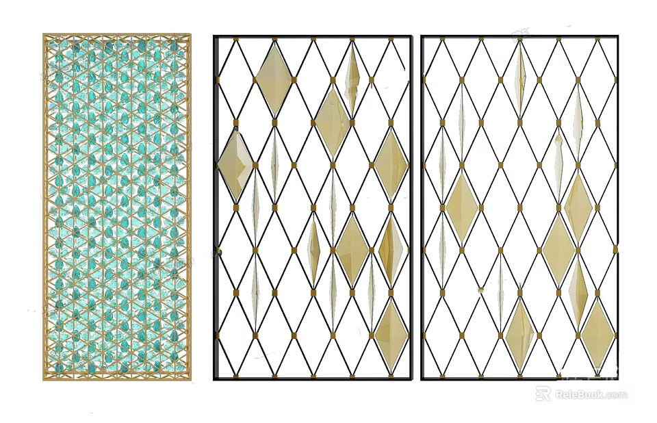 Geometric Pattern Room Dividers With Green Gold And Black White Frames 3d model