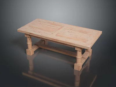 Rustic Wooden Coffee Table With Rectangular Natural Wood Top And Carved Legs For Living Room 3d model