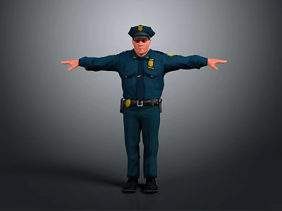 Game Movie Police Officer Character Standing In Uniform With Open Arms Hat And Badge 3d model