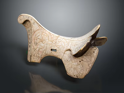 Traditional Carved Saddle With Intricate Decorative Patterns And Wooden Structure 3d model