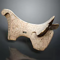 Traditional Carved Saddle With Intricate Decorative Patterns And Wooden Structure