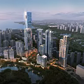 Aerial Urban Planning Featuring Modern High Rise Buildings And Waterfront Cityscape