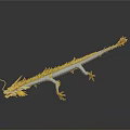 White and Orange Dragon Sculpture With Yellow Claws Manes And Slender Body On Dark Background