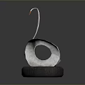 Elegant Metal Swan Sculpture with Orange Beak on Circular Wooden Base