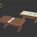 Two Air Hockey Tables With Wooden Tabletop And Field Pattern Including Pucks And Goals