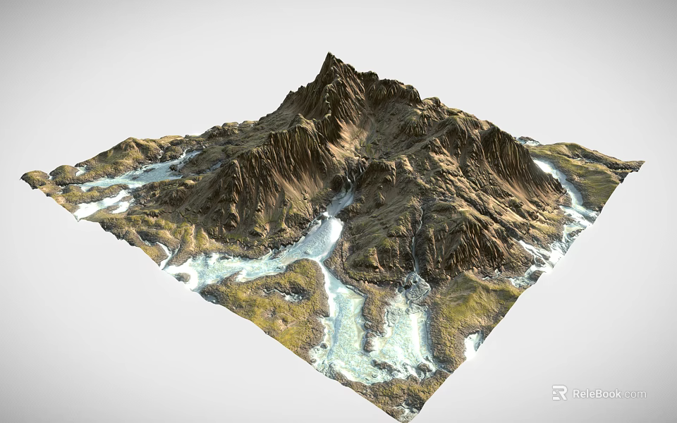 Scenic Mountain Landscape with Rocky Peaks and Flowing Rivers Lush Green Valleys and Natural Beauty 3d model 