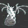 Mystical Skeleton Dragon With Blue Wings And Rock Base 3d model