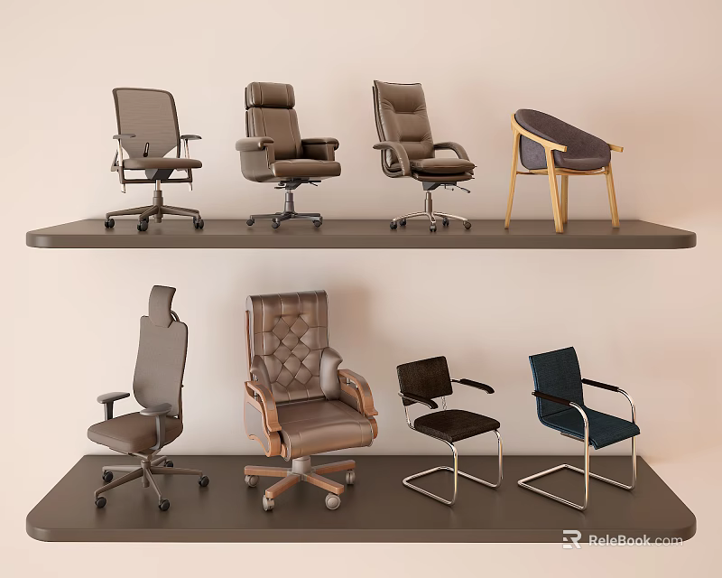 Modern Office Chairs With Various Designs Leather Upholstery And Rolling Wheels Collection 3d model 