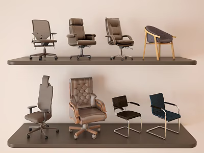 Modern Office Chairs With Various Designs Leather Upholstery And Rolling Wheels Collection 3d model