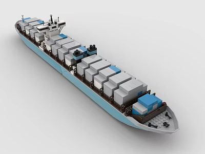 Building Blocks Cargo Ship Model With Stacked Containers And Blue White Hull 3d model