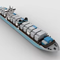 Building Blocks Cargo Ship Model With Stacked Containers And Blue White Hull 3d model