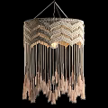 Bohemian Macramé Chandelier With Hanging Feather Tassels and Neutral Design Details
