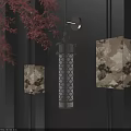 Oriental Design Wall Lamp With Fish Scale Pattern And Red Maple Leaves Art Panels 3d model