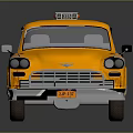 Vintage Yellow Taxi With Checkered Stripes American Flag Sticker On Shiny Surface