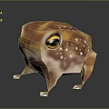 Low Poly Reptile 3D Model With Brown White Spots Large Eyes And Reflective Base 3d model