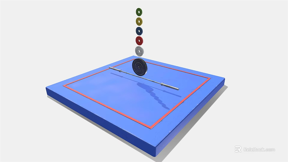 Sports Training Equipment With Blue Square Mat Long Pole Black Disc And Stacked Colored Balls 3d model 