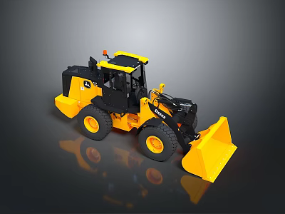 Yellow and Black Utility Wheel Loader With Front Bucket Cab and Large Tires 3d model