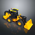 Yellow and Black Utility Wheel Loader With Front Bucket Cab and Large Tires