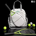 High Quality Sports Equipment with White Backpack Green Tennis Racket and Yellow Balls