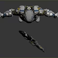 Game Movie Character In Futuristic White Blue Armor With Mechanical Design And Weapon